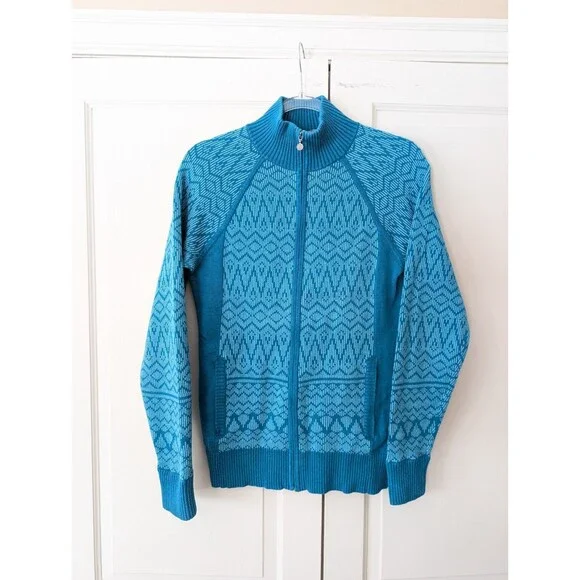 Athleta Full Zip Retro Ski Sweater w/Pockets | Women's Size M | Teal Blue - Picture 2 of 13